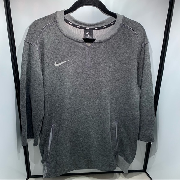 Nike Dri Fit Sweatshirt Size Medium Gray Terry Cloth Cut Neck 3/4 Sleeve - Picture 1 of 9